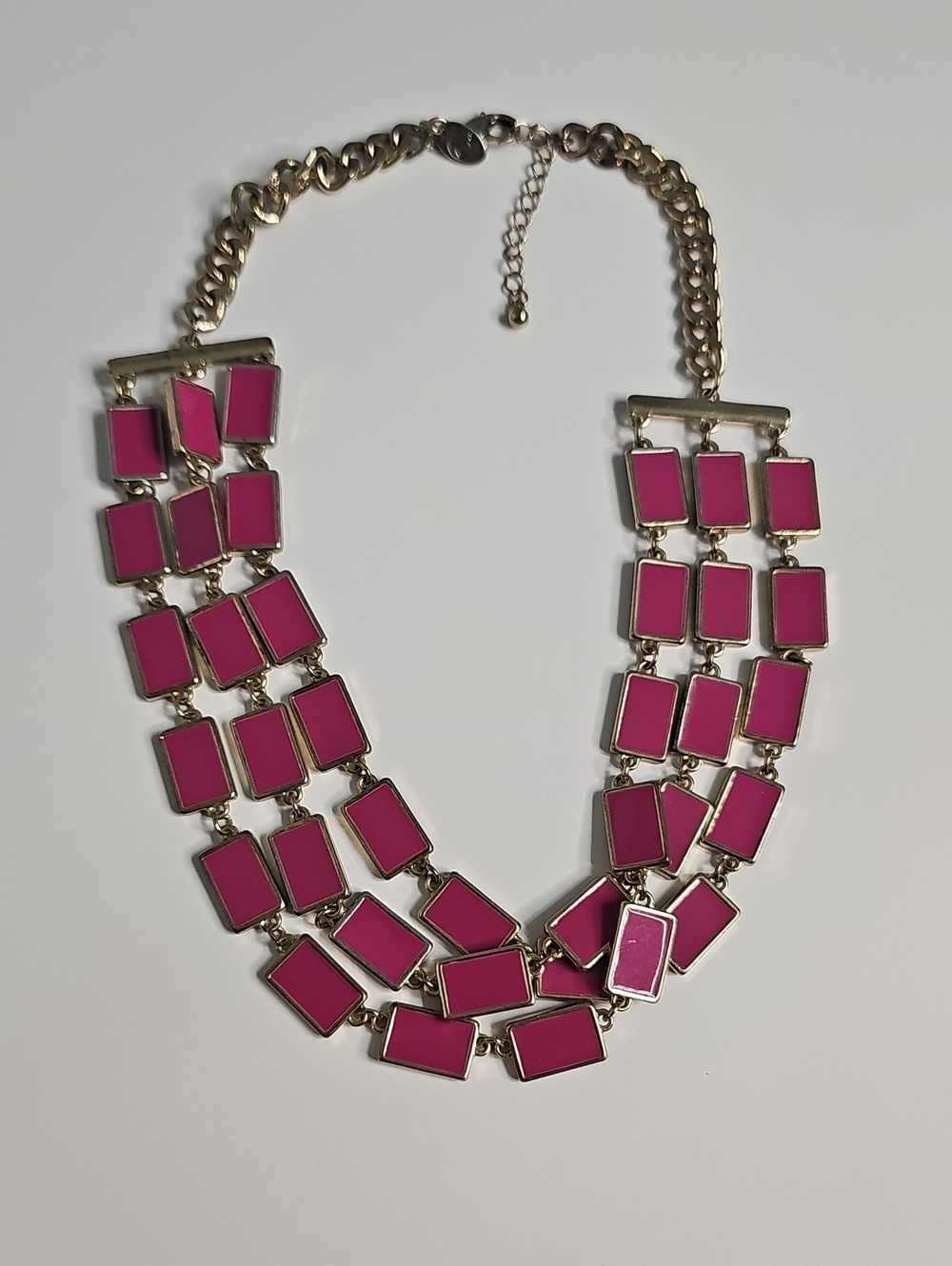 Gold-Trim Magenta Multi-Row Link Necklace
